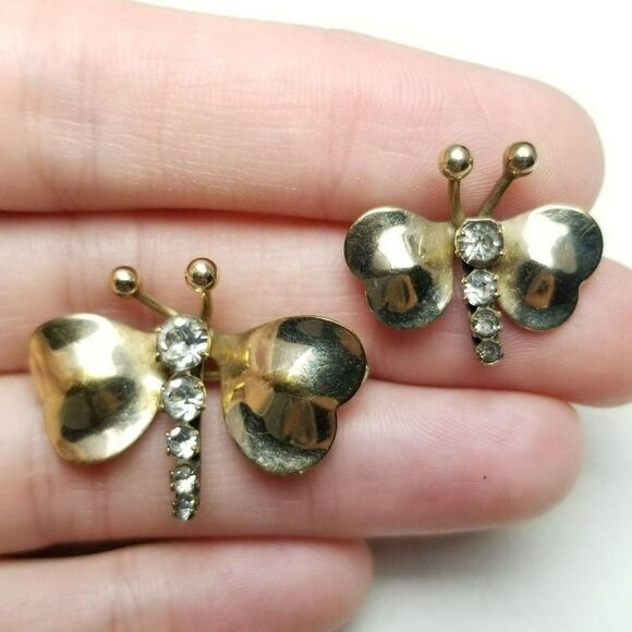 Vintage Carl Art 12k Gold Filled Rhinestone Butterfly Scatter Pin Brooch Estate - Picture 1 of 7
